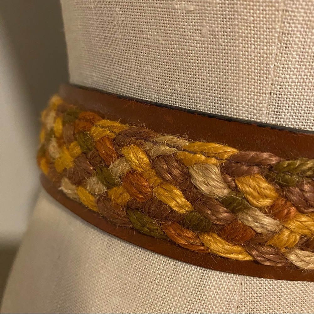 Woven multi color thread basket weave brown leather boho hippie belt XXS XS - Picture 11 of 11